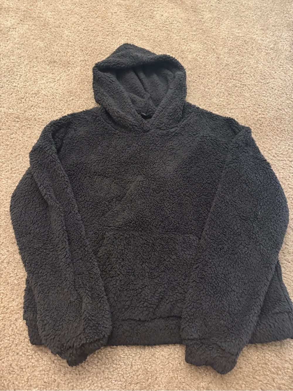 Black Sherpa Hooded Pullover Sweater- women M